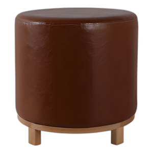 18X18´´ OTOMANA DE CUERO FALSO CON BASE DE MADERA, MARRÓN