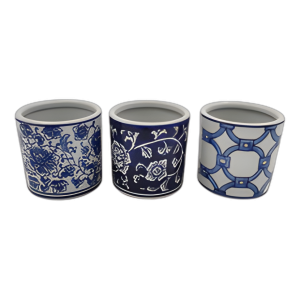 S/3 4´´ TAZAS DE LÁPIZ CHINOISERIE, AZUL/BLANCO