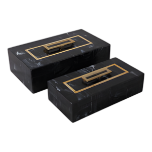 S/2 CAJAS DE INCRUSTACIÓN DE LATÓN DE 12/14´´ CON HARDWARE, NEGRO