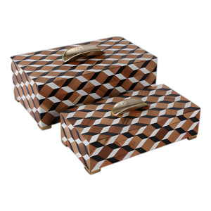 S/2 12/14´´ CAJAS DE PIE DE IMPRESIÓN GEO, NEGRO/MARRÓN