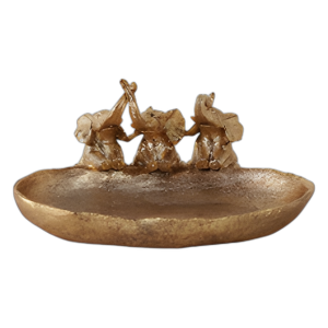 TAZÓN DE 12X10´´ CON 3 ELEFANTES, ORO