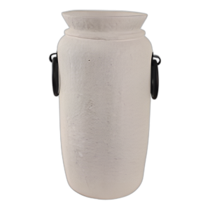 JARRÓN ECOMIX DE 16X9´´ CON ASAS DE METAL, MARFIL/ NEGRO