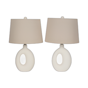 LÁMPARA DE MESA CORTADA DE CERÁMICA S/2 23´´ , BLANCO/BRONCEADO