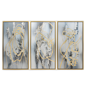 22X42 S/3 LIENZO ABSTRACTO, MULTI EN MARCO DE ORO