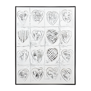 36X48 CORAZONES LIENZO PINTADO A MANO, GRIS