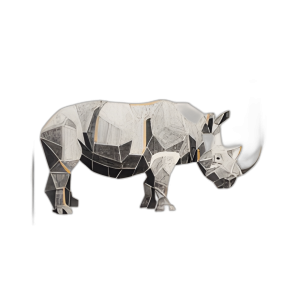 71X47, RINOCERONTE DE CARBÓN PINTADO A MANO CON HOJA DE ORO