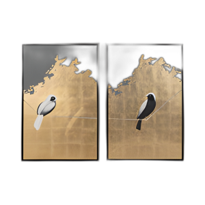 S/2 63X47 PÁJAROS PINTADOS A MANO EN ALAMBRE, ORO