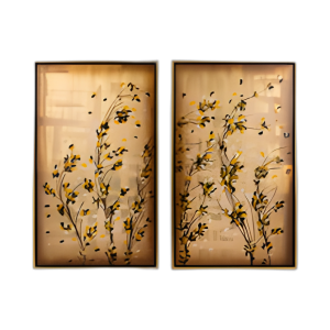 S/2 71X59 FLORES SILVESTRES PINTADAS A MANO, ORO