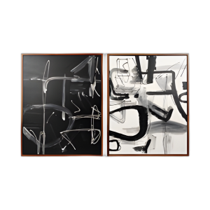 S/2 95X59 ARTE CONTEMPORÁNEO PINTADO A MANO, NEGRO/WHT