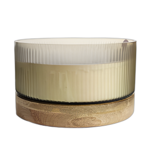 VELA DE VIDRIO DE 12´´ 183 OZ CON BASE DE MADERA, MARFIL