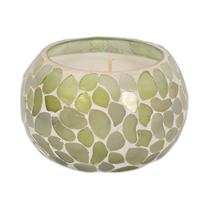VIDRIO, VELA PERFUMADA DE MOSAICO DE 4´´ 10 OZ, VERDE CLARO